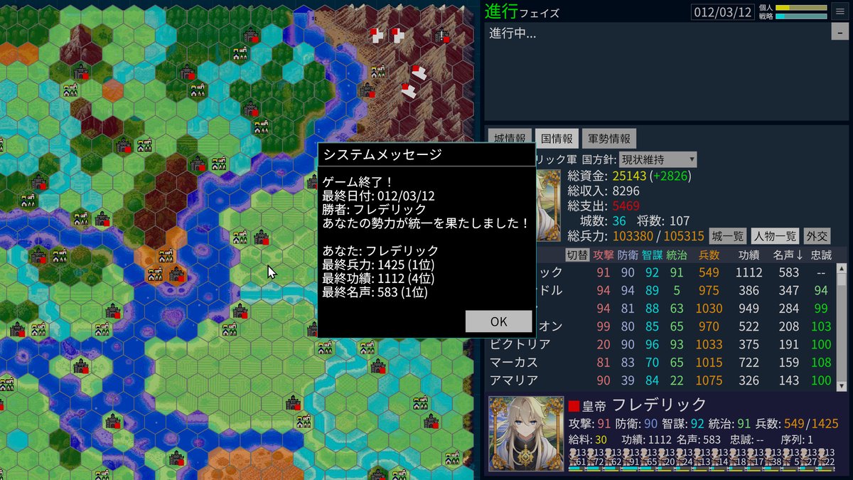 テストプレイの様子（クリア画面）